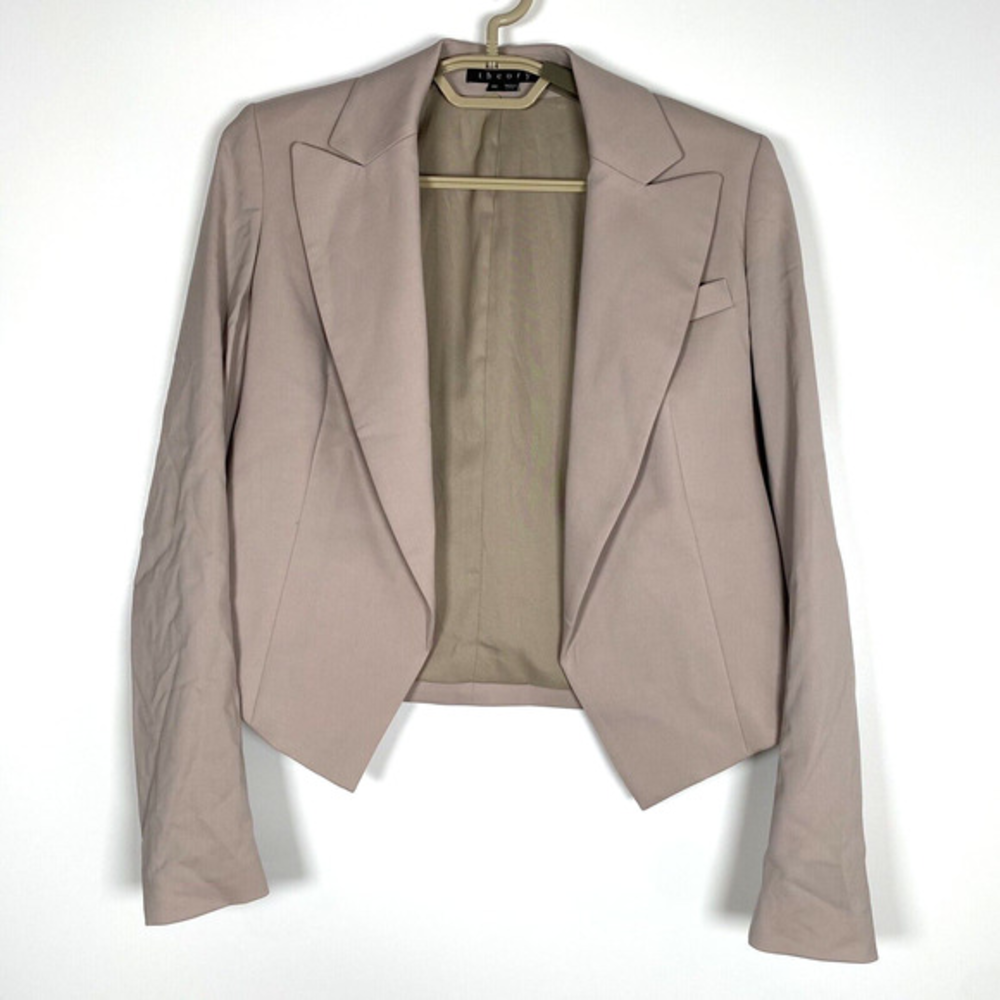 Theory White Stretch Cotton‎ Open Front Virgin Wool Joji Twill Blazer Size 00.